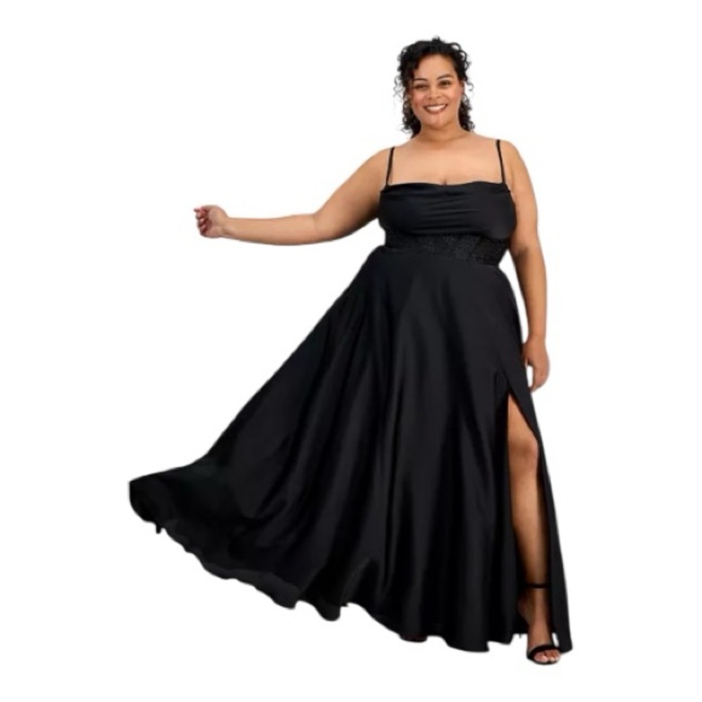 B Darlin
Trendy Plus Size High-Slit A-Line Satin Gown Elegant Black Gown 16W